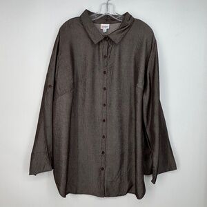 LuLaRoe Womens 2XL Button Front Shirt Brown Taupe Valentina Tunic Long Sleeves